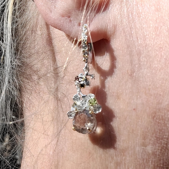Stunning Rutilated Quartz Peridot Ruby& Sapphire Floral chandelier earrings - Picture 12 of 13